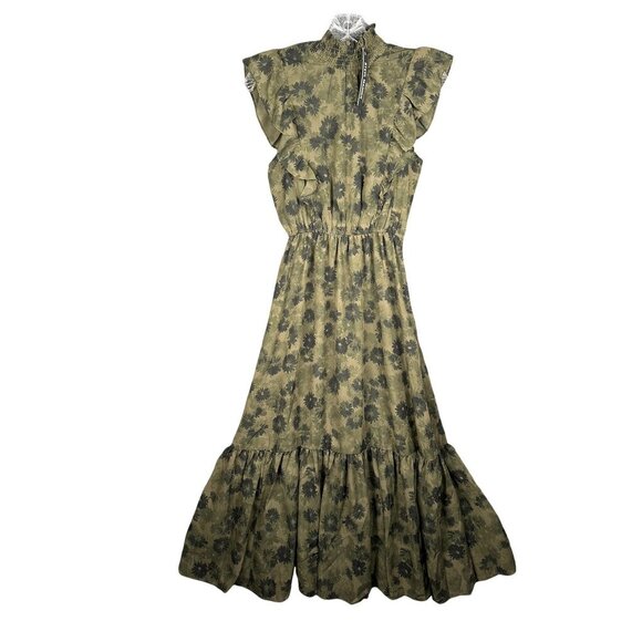 NWT Steve Madden Floral Chiffon Midi Dress XS Dark Green Floral Edgy READ - Picture 3 of 15